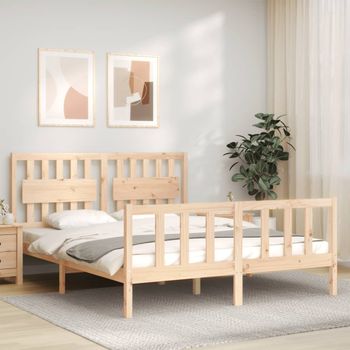 Cama Matrimonial | Cama Para Adultos | Estructura De Cama Con Cabecero Madera Maciza 160x200 Cm Cfw405025