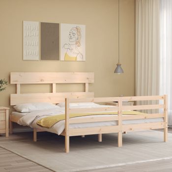 Cama Matrimonial | Cama Para Adultos | Estructura De Cama Con Cabecero Madera Maciza 160x200 Cm Cfw752972