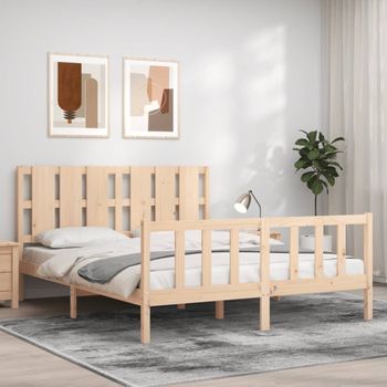 Cama Matrimonial | Cama Para Adultos | Estructura De Cama Con Cabecero Madera Maciza 160x200 Cm Cfw212295