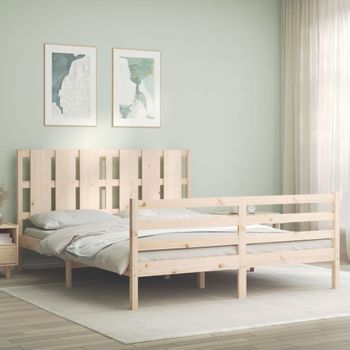 Cama Matrimonial | Cama Para Adultos | Estructura De Cama Con Cabecero Madera Maciza 160x200 Cm Cfw980636