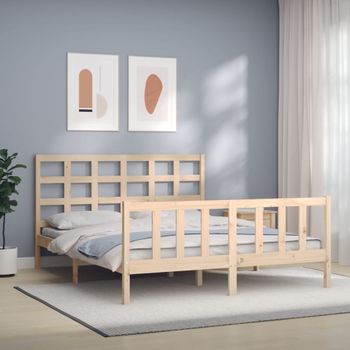 Cama Matrimonial | Cama Para Adultos | Estructura De Cama Con Cabecero Madera Maciza 160x200 Cm Cfw505870