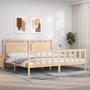 Cama Matrimonial | Cama Para Adultos | Estructura De Cama Con Cabecero Madera Maciza 180x200 Cm Cfw209307