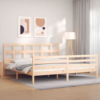 Cama Matrimonial | Cama Para Adultos | Estructura De Cama Con Cabecero Madera Maciza 200x200 Cm Cfw472029