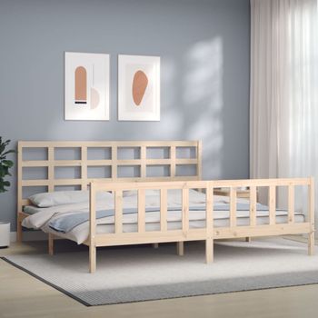 Cama Matrimonial | Cama Para Adultos | Estructura De Cama Con Cabecero Madera Maciza 200x200 Cm Cfw408380