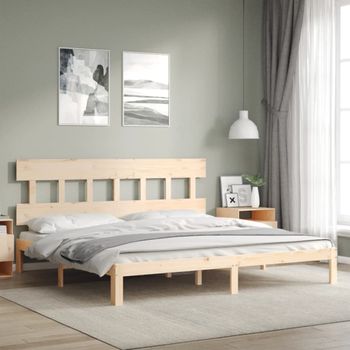 Cama Matrimonial | Cama Para Adultos | Estructura De Cama Con Cabecero Madera Maciza 200x200 Cm Cfw415879