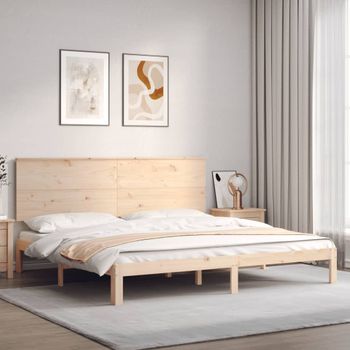 Cama Matrimonial | Cama Para Adultos | Estructura De Cama Con Cabecero Madera Maciza 200x200 Cm Cfw961300