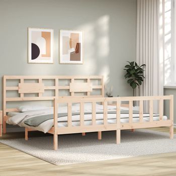 Cama Matrimonial | Cama Para Adultos | Estructura De Cama Con Cabecero Madera Maciza 200x200 Cm Cfw643556