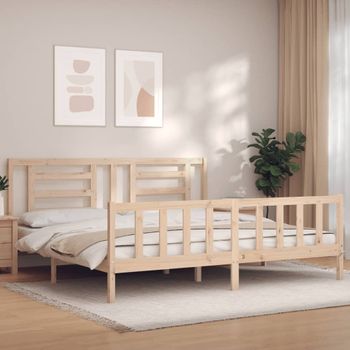 Cama Matrimonial | Cama Para Adultos | Estructura De Cama Con Cabecero Madera Maciza 200x200 Cm Cfw299476