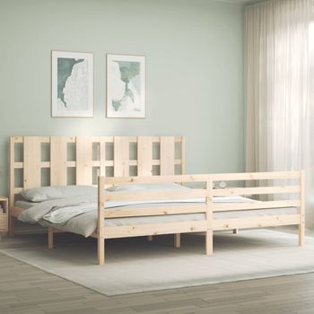 Cama Matrimonial | Cama Para Adultos | Estructura De Cama Con Cabecero Madera Maciza 200x200 Cm Cfw154387