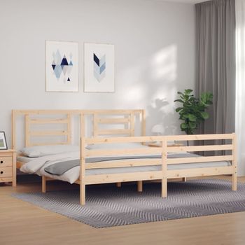 Cama Matrimonial | Cama Para Adultos | Estructura De Cama Con Cabecero Madera Maciza 200x200 Cm Cfw855117