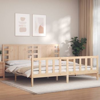 Cama Matrimonial | Cama Para Adultos | Estructura De Cama Con Cabecero Madera Maciza 200x200 Cm Cfw536923