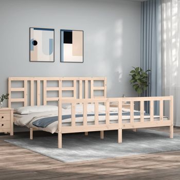 Cama Matrimonial | Cama Para Adultos | Estructura De Cama Con Cabecero Madera Maciza 200x200 Cm Cfw216080