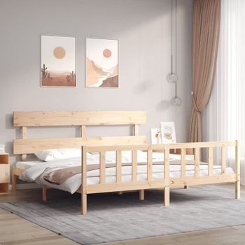 Cama Matrimonial | Cama Para Adultos | Estructura De Cama Con Cabecero Madera Maciza 200x200 Cm Cfw484104