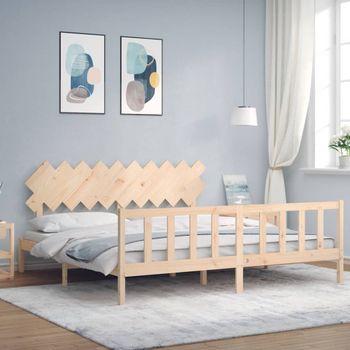 Cama Matrimonial | Cama Para Adultos | Estructura De Cama Con Cabecero Madera Maciza 200x200 Cm Cfw929267