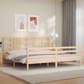 Cama Matrimonial | Cama Para Adultos | Estructura De Cama Con Cabecero Madera Maciza 200x200 Cm Cfw896503