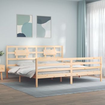 Cama Matrimonial | Cama Para Adultos | Estructura De Cama Con Cabecero Madera Maciza 200x200 Cm Cfw379520