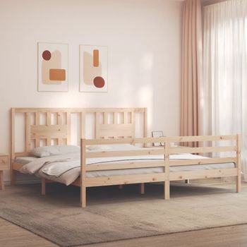 Cama Matrimonial | Cama Para Adultos | Estructura De Cama Con Cabecero Madera Maciza 200x200 Cm Cfw777087