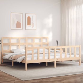 Cama Matrimonial | Cama Para Adultos | Estructura De Cama Con Cabecero Madera Maciza 200x200 Cm Cfw385797