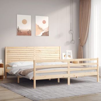 Cama Matrimonial | Cama Para Adultos | Estructura De Cama Con Cabecero Madera Maciza 200x200 Cm Cfw812587