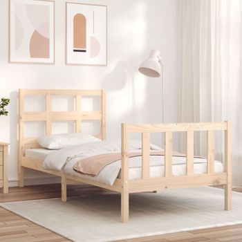 Cama Individual | Cama Para Adultos | Estructura De Cama Con Cabecero Madera Maciza 90x200 Cm Cfw622962