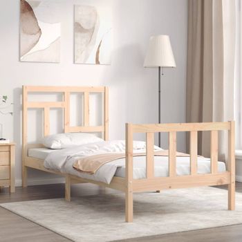 Cama Individual | Cama Para Adultos | Estructura De Cama Con Cabecero Madera Maciza 90x200 Cm Cfw687128