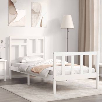 Cama Individual | Cama Para Adultos | Estructura De Cama Con Cabecero Madera Maciza Blanco Cfw456438