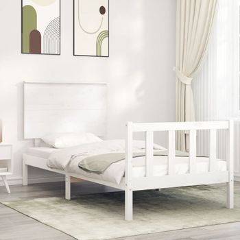 Cama Individual | Cama Para Adultos | Estructura De Cama Con Cabecero Madera Maciza Blanco Cfw115635