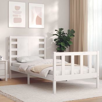 Cama Individual | Cama Para Adultos | Estructura De Cama Individual Con Cabecero Madera Maciza Blanco Cfw158344