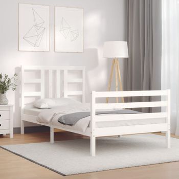 Cama Individual | Cama Para Adultos | Estructura De Cama Con Cabecero Madera Maciza Blanco Cfw944354