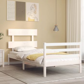 Cama Individual | Cama Para Adultos | Estructura De Cama Con Cabecero Madera Maciza Blanco 100x200 Cm Cfw398897