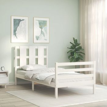 Cama Individual | Cama Para Adultos | Estructura De Cama Con Cabecero Madera Maciza Blanco 100x200 Cm Cfw893493