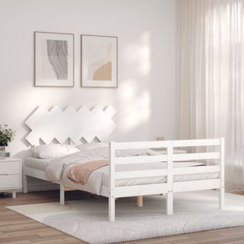 Cama Matrimonial | Cama Para Adultos | Estructura De Cama Con Cabecero Madera Maciza Blanco 120x200 Cm Cfw924189