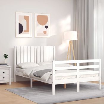 Cama Matrimonial | Cama Para Adultos | Estructura De Cama Con Cabecero Madera Maciza Blanco 120x200 Cm Cfw386437