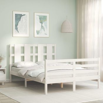 Cama Matrimonial | Cama Para Adultos | Estructura De Cama Con Cabecero Madera Maciza Blanco 120x200 Cm Cfw574055