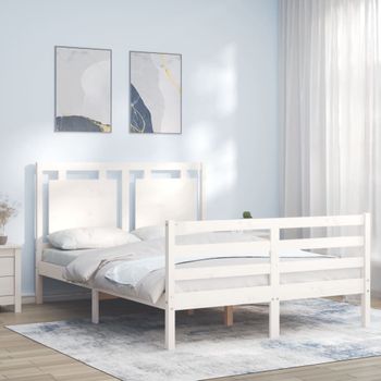 Cama Matrimonial | Cama Para Adultos | Estructura De Cama Con Cabecero Madera Maciza Blanco 140x190 Cm Cfw322110