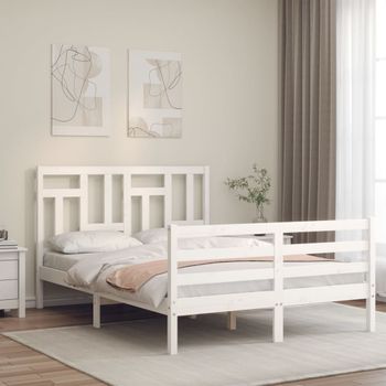 Cama Matrimonial | Cama Para Adultos | Estructura De Cama Con Cabecero Madera Maciza Blanco 140x190 Cm Cfw565605