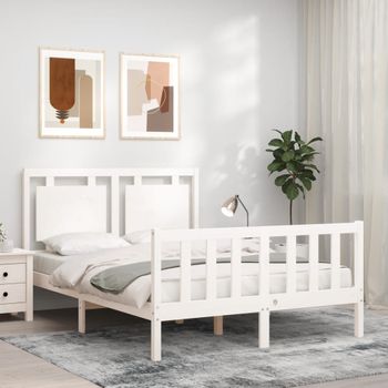 Cama Matrimonial | Cama Para Adultos | Estructura De Cama Con Cabecero Madera Maciza Blanco 140x190 Cm Cfw351240