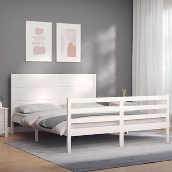 Cama Matrimonial | Cama Para Adultos | Estructura De Cama Con Cabecero Madera Maciza Blanco 160x200 Cm Cfw452402