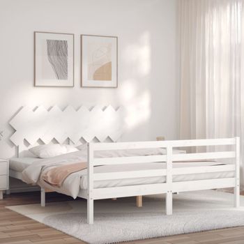 Cama Matrimonial | Cama Para Adultos | Estructura De Cama Con Cabecero Madera Maciza Blanco 160x200 Cm Cfw743625