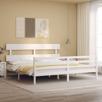 Cama Matrimonial | Cama Para Adultos | Estructura De Cama Con Cabecero Madera Maciza Blanco 200x200 Cm Cfw740531