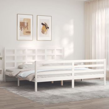 Cama Matrimonial | Cama Para Adultos | Estructura De Cama Con Cabecero Madera Maciza Blanco 200x200 Cm Cfw595989