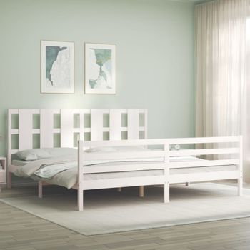 Cama Matrimonial | Cama Para Adultos | Estructura De Cama Con Cabecero Madera Maciza Blanco 200x200 Cm Cfw425895