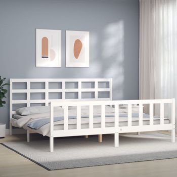 Cama Matrimonial | Cama Para Adultos | Estructura De Cama Con Cabecero Madera Maciza Blanco 200x200 Cm Cfw593809