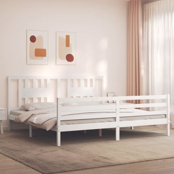 Cama Matrimonial | Cama Para Adultos | Estructura De Cama Con Cabecero Madera Maciza Blanco 200x200 Cm Cfw345040