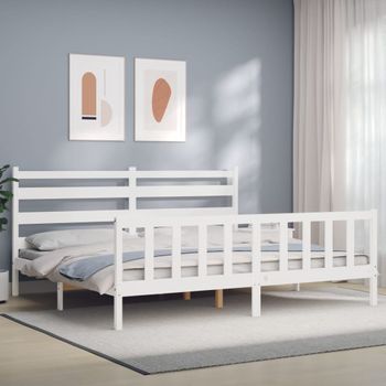 Cama Matrimonial | Cama Para Adultos | Estructura De Cama Con Cabecero Madera Maciza Blanco 200x200 Cm Cfw850589