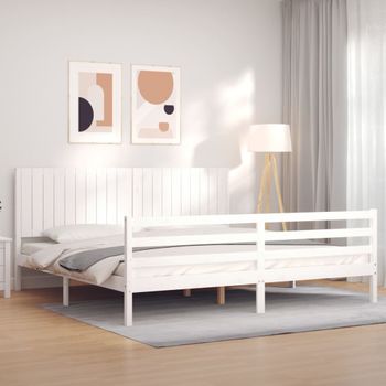 Cama Matrimonial | Cama Para Adultos | Estructura De Cama Con Cabecero Madera Maciza Blanco 200x200 Cm Cfw149599