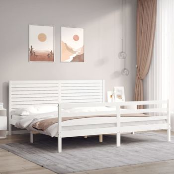 Cama Matrimonial | Cama Para Adultos | Estructura De Cama Con Cabecero Madera Maciza Blanco 200x200 Cm Cfw837499