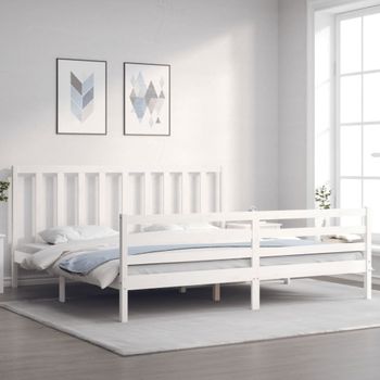 Cama Matrimonial | Cama Para Adultos | Estructura De Cama Con Cabecero Madera Maciza Blanco 200x200 Cm Cfw303230