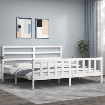 Cama Matrimonial | Cama Para Adultos | Estructura De Cama Con Cabecero Madera Maciza Blanco 200x200 Cm Cfw889105