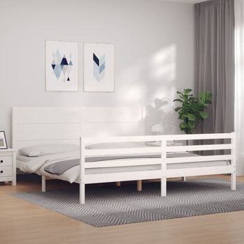 Cama Matrimonial | Cama Para Adultos | Estructura De Cama Con Cabecero Madera Maciza Blanco 200x200 Cm Cfw437396